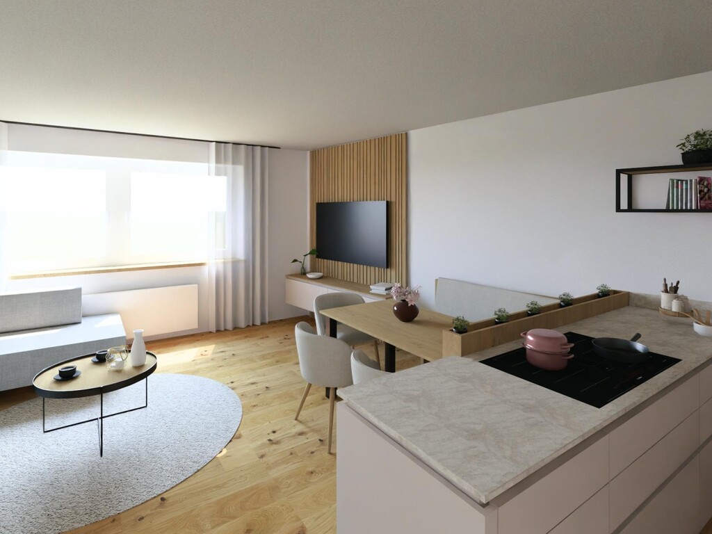Wohnzimmer/Essküche - möbliertes Symbolbild