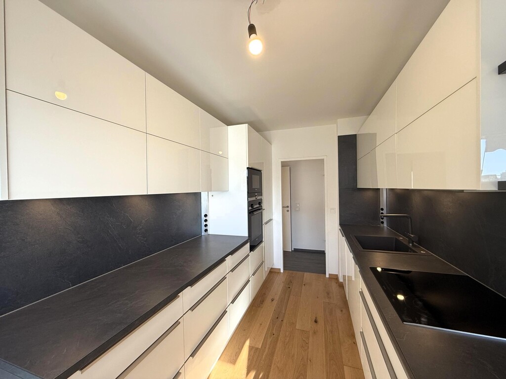 moderne Küche mit angeschlossenem Wohnzimmer