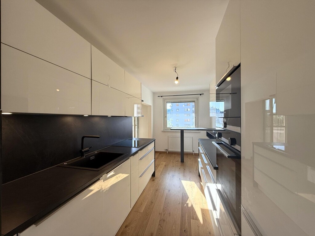 moderne Küche mit angeschlossenem Wohnzimmer