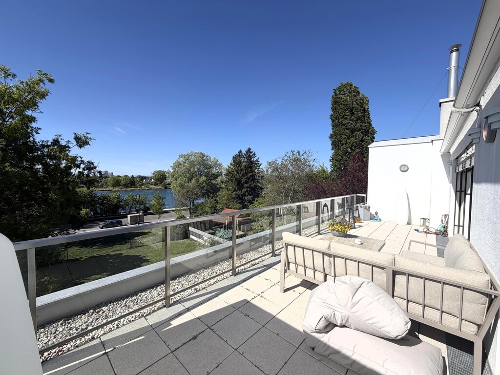 Terrasse 1 von 2 mit Blick auf die alte Donau