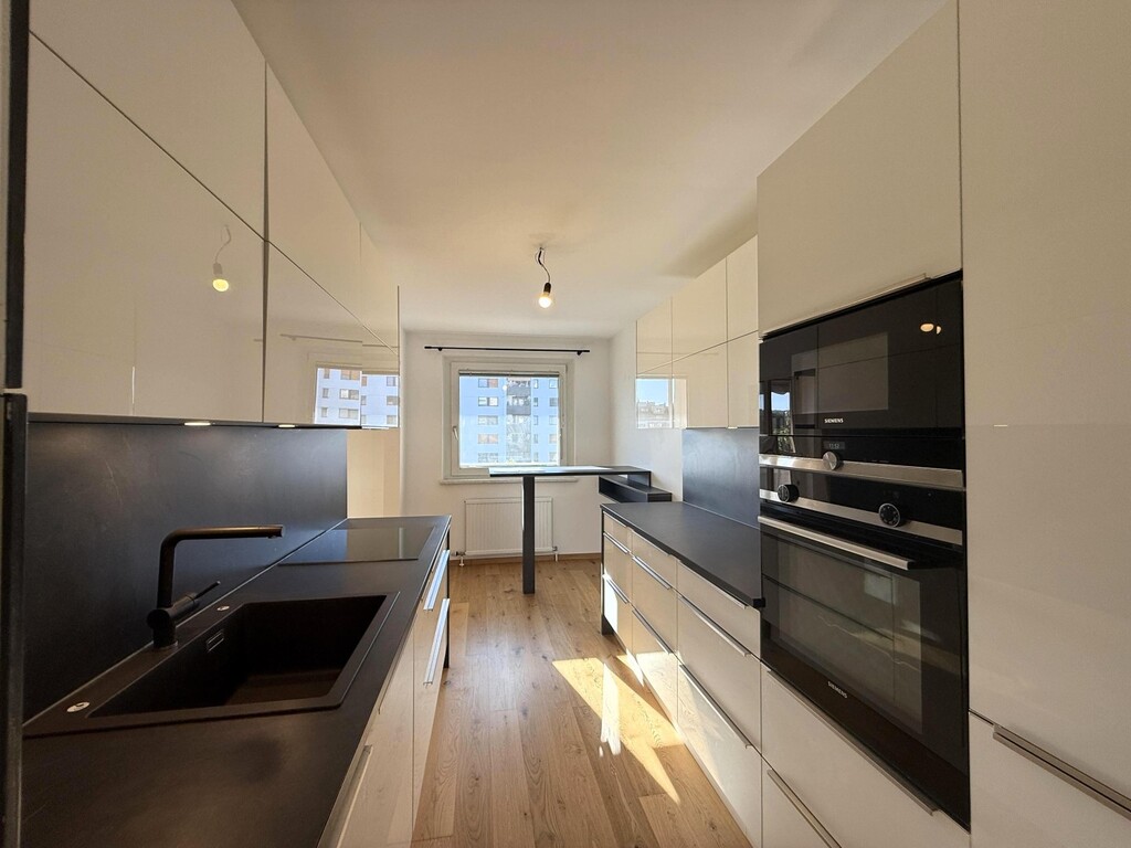 moderne Küche mit angeschlossenem Wohnzimmer