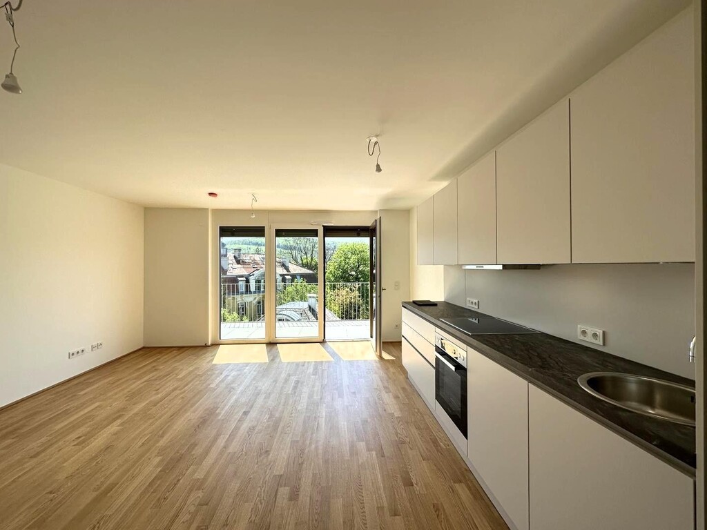 Wohnzimmer und Küche mit Miele Geräte und Unterbel